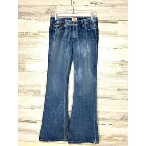 BKE Denim Womens 27 Flare Blue Distressed Mid Rise Denim Jeans Boho Zip